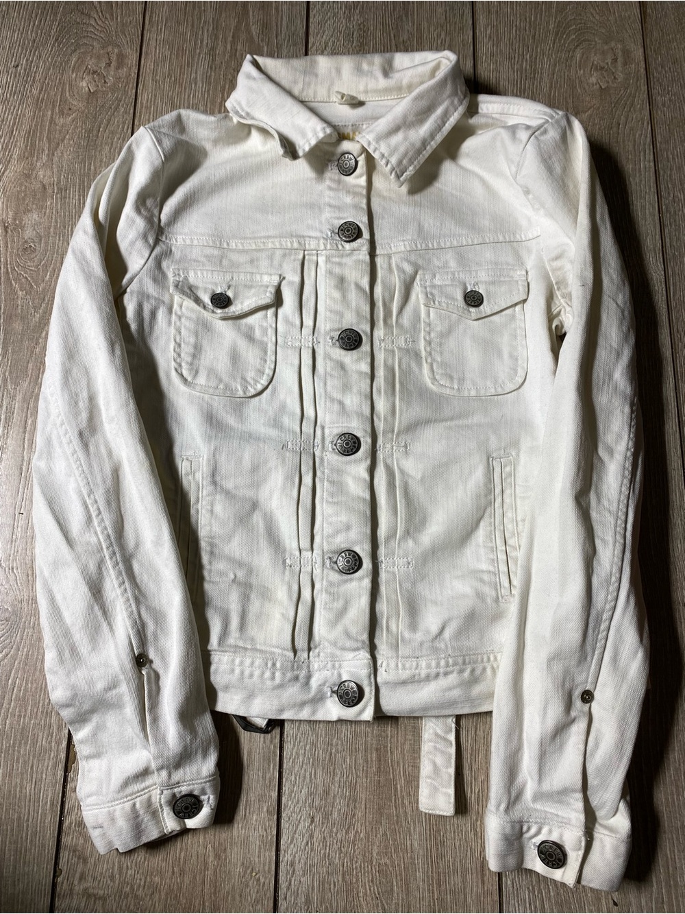 J.Crew White Denim Trucker Jacket Comfort Stretch Classic Boho